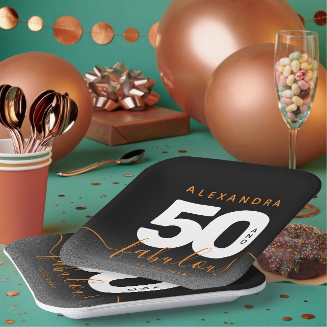 Modern Girly Orange 50 and Fabulous Paper Plates (Multi)