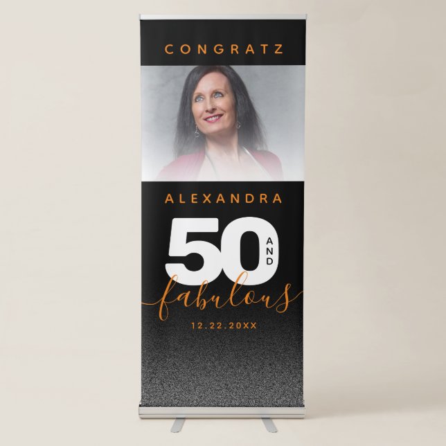 Modern Girly Orange 50 and Fabulous Retractable Banner (Front)