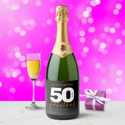 Modern Girly Orange 50 and Fabulous Sparkling Wine Label