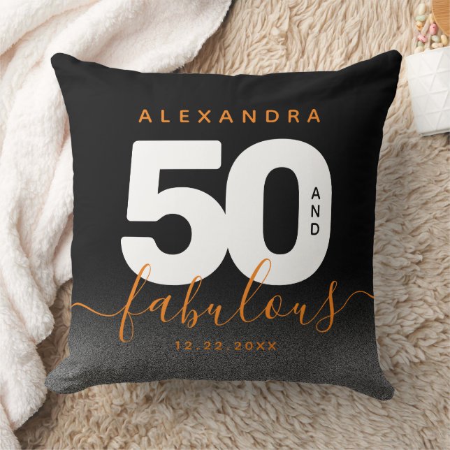 Modern Girly Orange 50 and Fabulous Throw Pillow (Blanket)