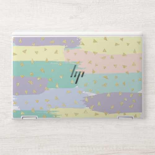 Modern Girly Pastel Brushstrokes Gold Geo HP Laptop Skin