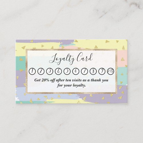 Modern Girly Pastel Brushstrokes Gold Geo Loyalty Card