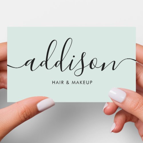 Modern Girly Pastel Mint Minimalist Calligraphy Business Card