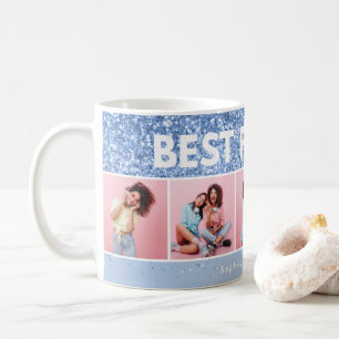 Modern girly photo script blue glitter bestfriends coffee mug