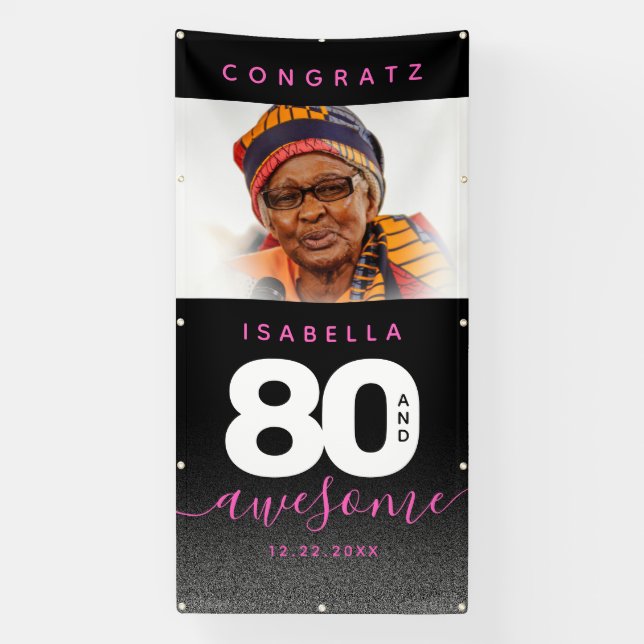 Modern Girly Pink 80 and Awesome Banner (Vertical)