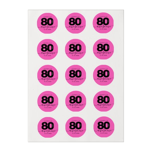 Modern Girly Pink 80 and Awesome Edible Frosting Rounds (Sheet)