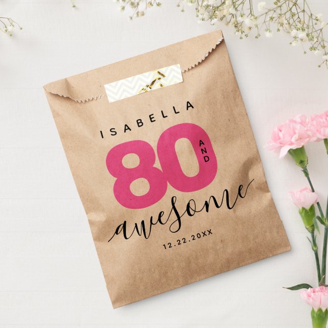 Modern Girly Pink 80 and Awesome Favor Bag (Sealed)