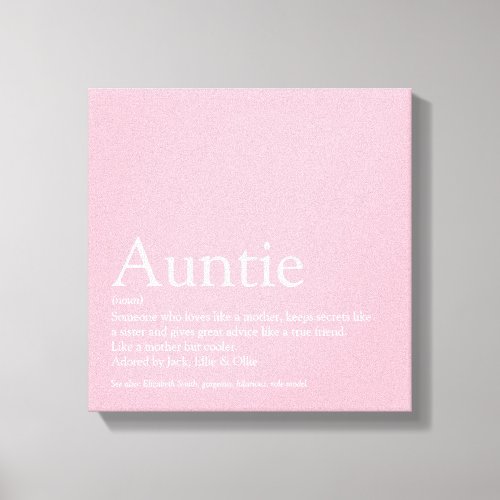 Modern Girly Pink Aunt Auntie Definition Canvas Print