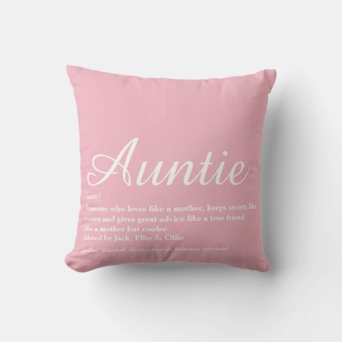 Modern Girly Pink Best Ever Aunt Auntie Definition Throw Pillow