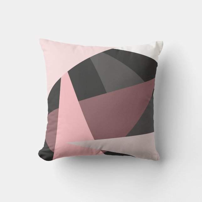 Modern Girly Pink Black Geometric Art Outdoor Pillow (Front)