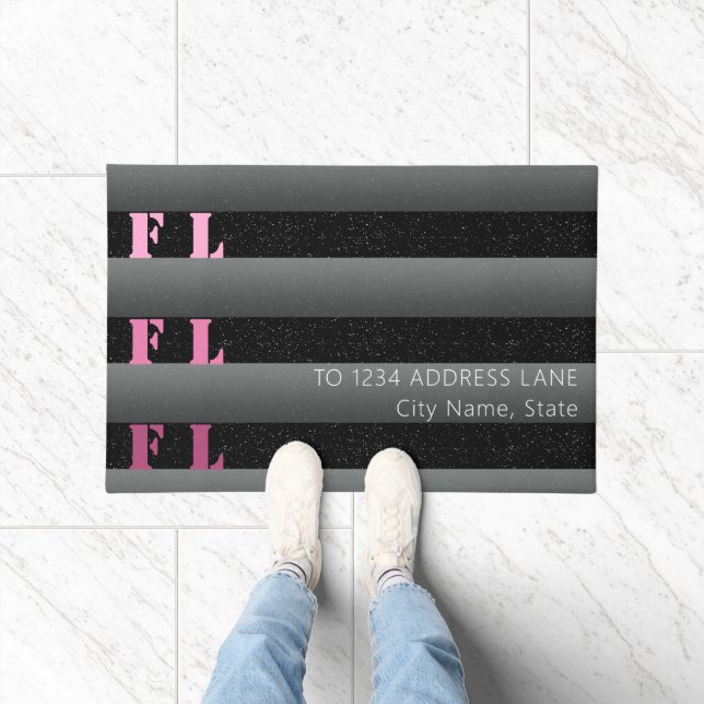 Modern Girly Pink Black Monogram Address Doormat (Indoor)