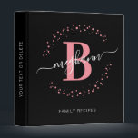 Modern Girly Pink Black Name Monogram Recipe 3 Ring Binder<br><div class="desc">Girly, modern, elegant, trendy, pink and black, white monogram initial name script custom personalized monogrammed family recipe 3 ring binder. Featuring a monogram initial and a girly name script in a hand lettered calligraphy swash tail font and dotted circle frame around your monogram. Perfect feminine gift for girls, sister, mother,...</div>