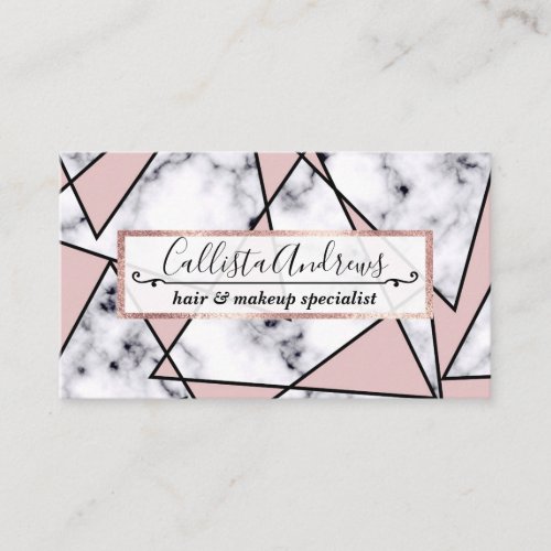 Modern Girly Pink Black White Marble Geometric Business Card