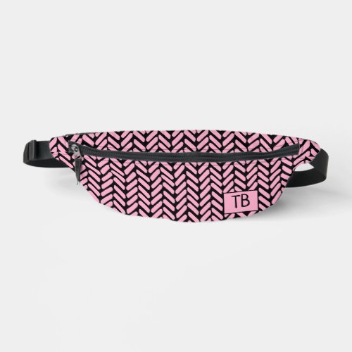 Modern Girly Pink Chevron Monogram Initials Fanny Pack