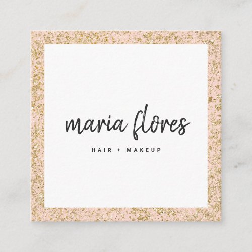 Modern girly pink chic gold glitter sparkles photo square business card