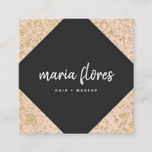 Modern girly pink chic gold glitter sparkles photo square business card