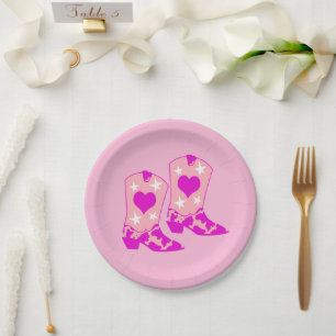 Modern Girly Pink Cowgirl Western Boots  Paper Plates