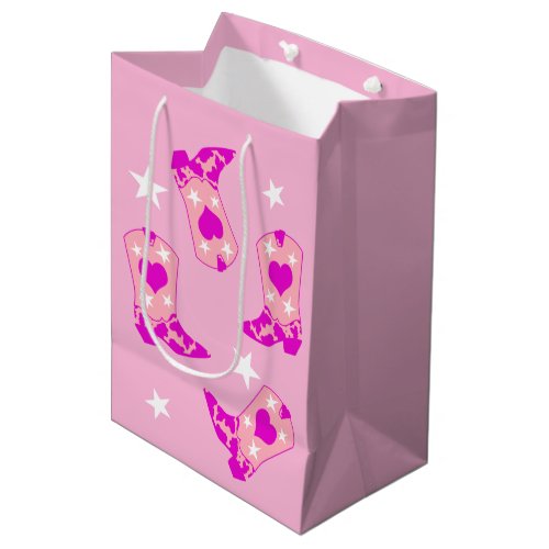 Modern Girly Pink Cowgirl Western Boots Stars  Medium Gift Bag