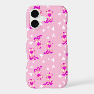 Modern Girly Pink Cowgirl Western Boots Stars Pink iPhone 17 Case