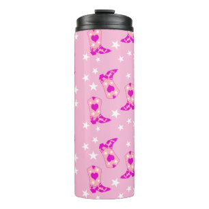 Modern Girly Pink Cowgirl Western Boots Stars Pink Thermal Tumbler