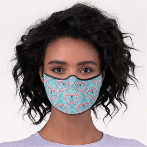 Modern Girly Pink Flamingo Heart Tropical Floral Premium Face Mask