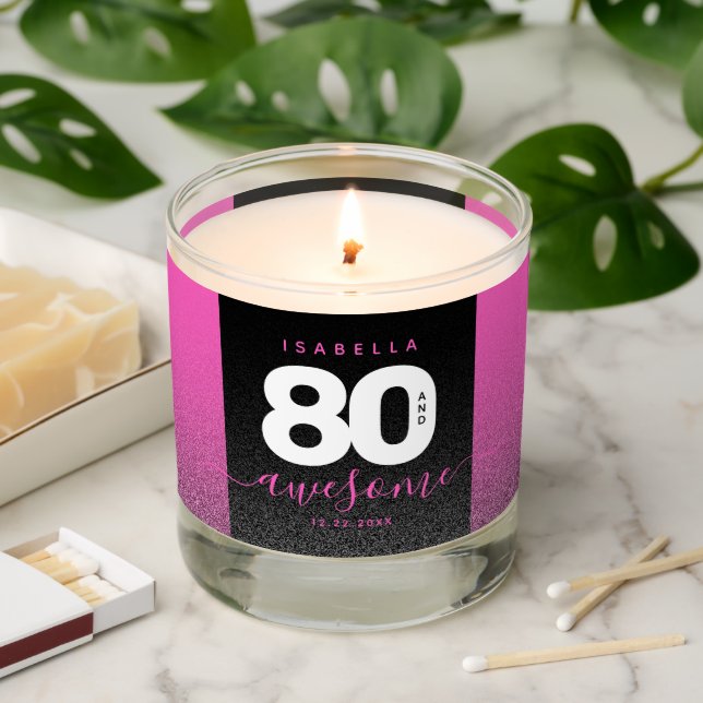 Modern Girly Pink Glitter 80 and Awesome Scented Candle (Lit)