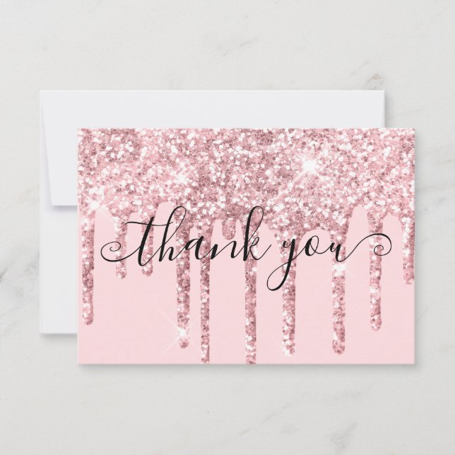 Modern Girly Pink Glitter Drippings Promo Code Thank You Card (Front)