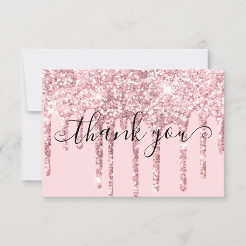 Modern Girly Pink Glitter Drippings Promo Code Thank You Card
