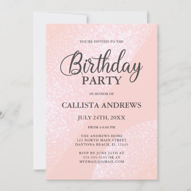 Modern Girly Pink Glitter Geometric Birthday Invitation (Front)