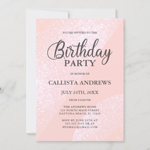 Modern Girly Pink Glitter Geometric Birthday Invitation