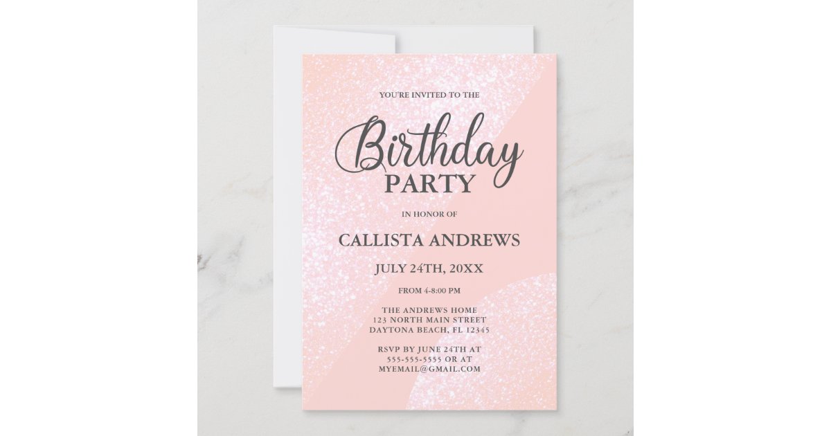 Modern Girly Pink Glitter Geometric Birthday Invitation | Zazzle