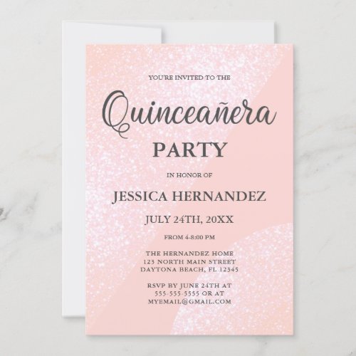 Modern Girly Pink Glitter Geometric Quinceaera Invitation