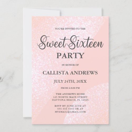 Modern Girly Pink Glitter Geometric Sweet 16 Invitation