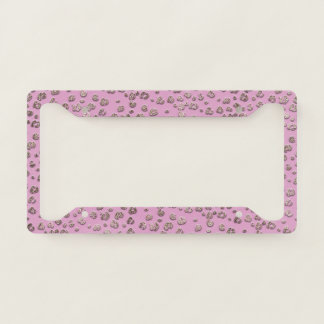 Modern Girly Pink & Gold Glitter Leopard License Plate Frame