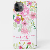 Modern girly pink green floral watercolor monogram Case-Mate iPhone case (Back)