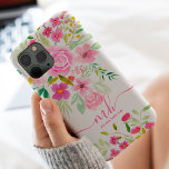 Modern girly pink green floral watercolor monogram iPhone 11 pro max case<br><div class="desc">Modern girly pink green floral watercolor monogram</div>