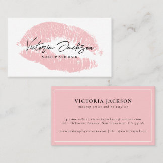 Modern Girly Pink Lips Elegant White Beauty Makeup Business Card