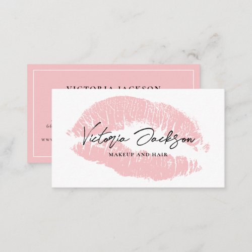 Modern Girly Pink Lips Elegant White Beauty Makeup Business Card