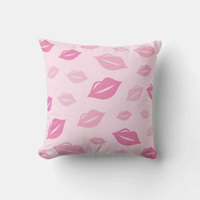 Modern girly Pink lips pattern illustration Throw Pillow (Front)