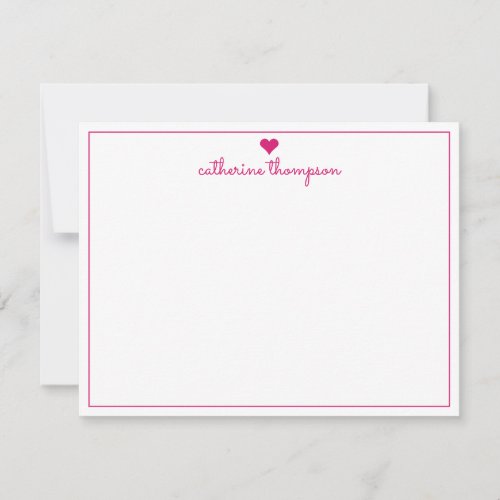 Modern Girly Pink Magenta Heart Feminine Script Note Card