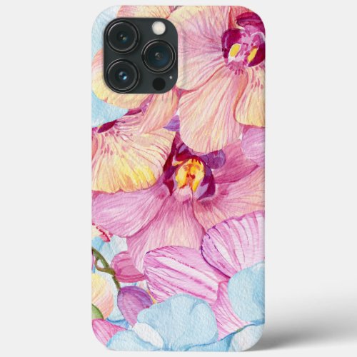 Modern girly Pink orchid watercolor  iPhone 13 Pro Max Case