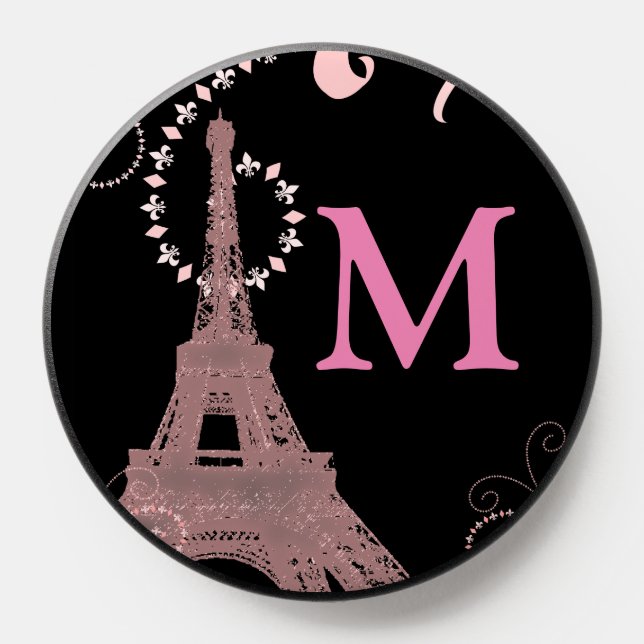 modern girly pink paris eiffel tower monogram PopSocket (Popsocket)