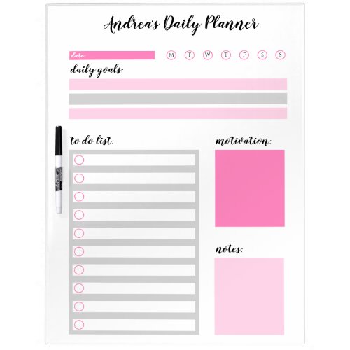 Modern Girly Pink Personalized Daily Planner Dry Erase Board