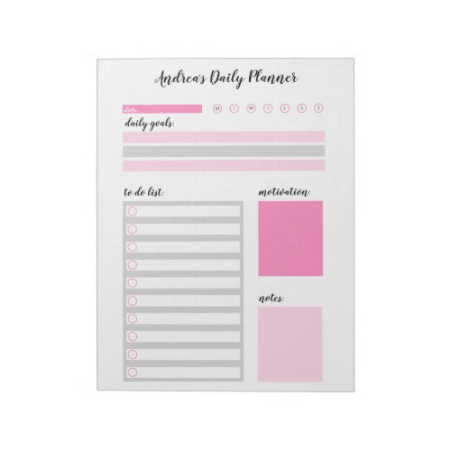Modern Girly Pink Personalized Daily Planner Notepad