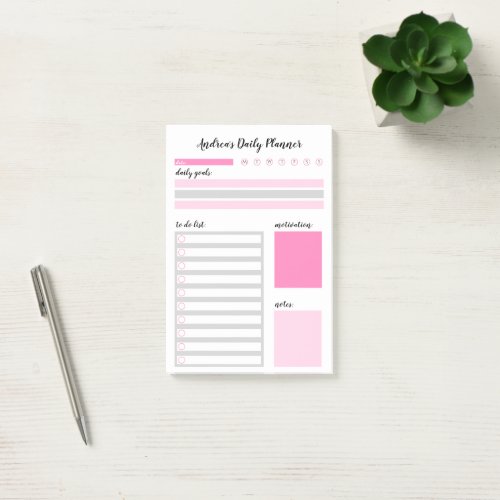 Modern Girly Pink Personalized Daily Planner Post_it Notes