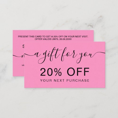 Modern girly pink professional typography discount card