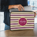 Modern Girly Pink Purple Yellow Stripes Monogram Laptop Sleeve<br><div class="desc">This modern girly laptop sleeve features a colorful striped pattern in white,  yellow,  pink,  and purple with a custom name and monogram in matching colors.</div>