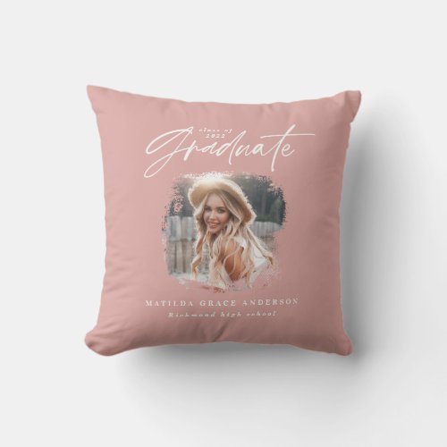 Modern girly pink script photo elegant graduation throw pillow