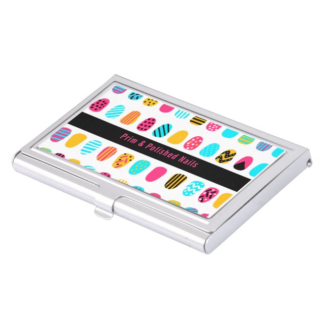 Modern Girly Pink Teal Nail Salon Business Card Case (Front)