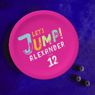 Modern Girly Pink Trampoline Jump Kid Bounce Party Paper Plates